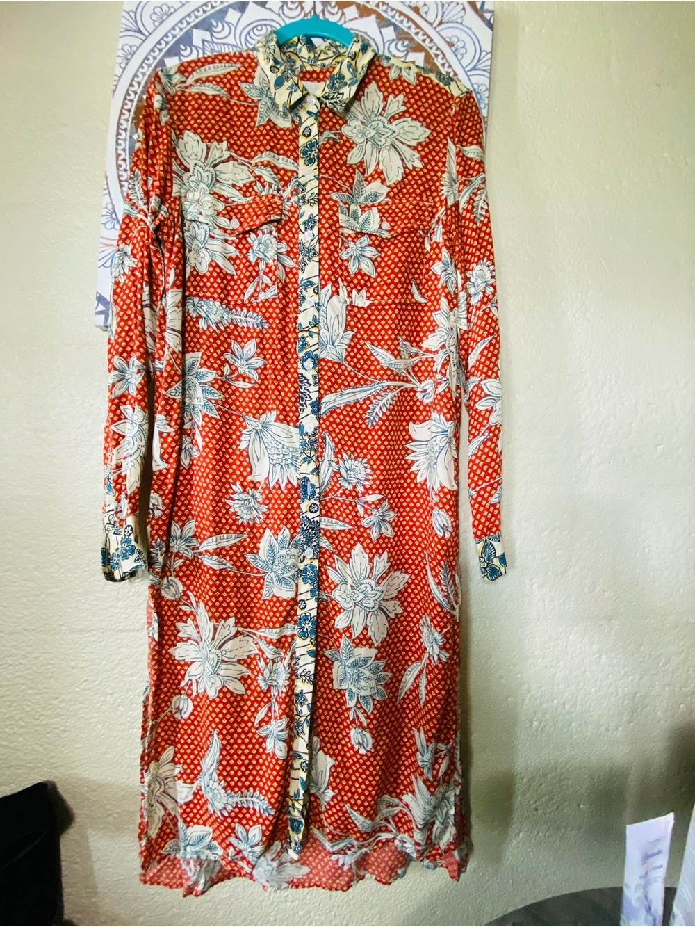 Jessica Simpson Burnt Sienna French Provencial Pattern Shirt Dress